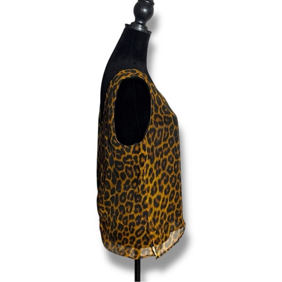 Working Girl Chic Leopard Print Sheer Tan and Black Breathable Flowy Tank Top - Picture 4 of 15
